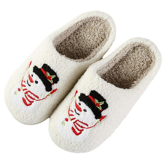 Slippers for Women Fuzzy Slip On Indoor Bedroom Slippers Festive Prints Warm Comfortable Home Footwear Fluffy Winter House Shoes Plush Slippers Cute Slippers White 41