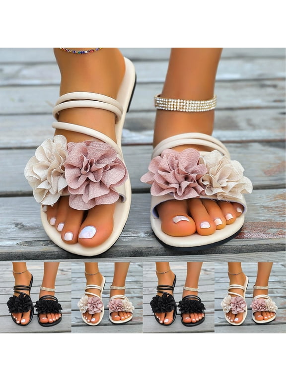 Slippers for Women Indoor Outdoor Lightweight Breathable Open Toe Slip-on Slides Sandals Women Footwear Comfortable Outdoor Walking Beach Shoes Black 5.5