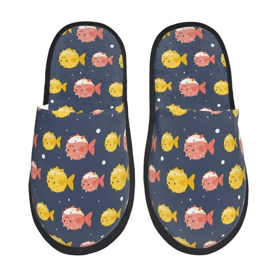 Slippers for Women Men, Cute Puffer Fish Warm Womens Mens House Shoes Bedroom Slippers, Fuzzy Memory Foam Slippers Winter House Indoor Shoes Aesthetic Dorm Slippers