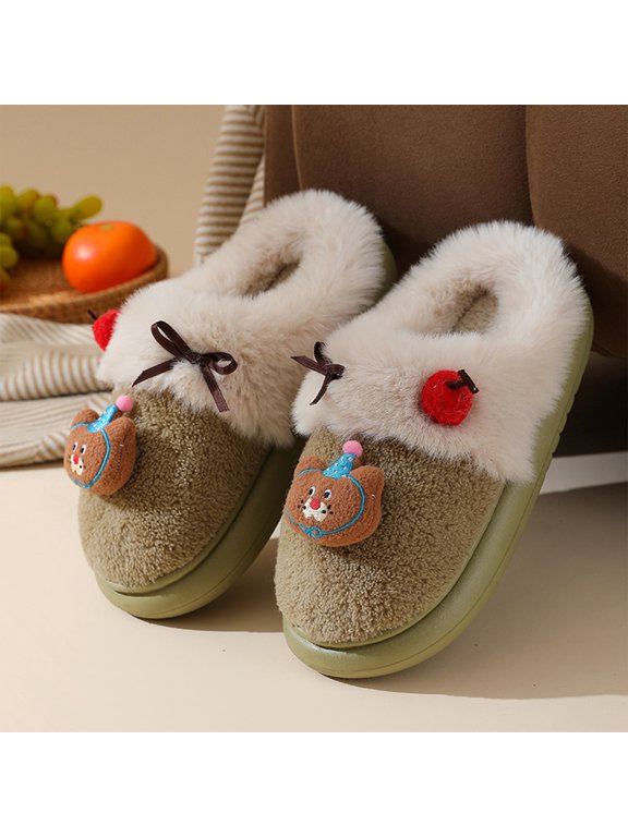Slippers for Women Men, House Slippers for Women Men Cozy Cute Bear Cherry Women Men Slippers, Warm Plush Sherpa Platform Clog Anti-Slip Indoor Outdoor Slippers