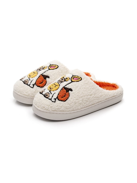 Slippers for Women Men, House Slippers for Women Men Cozy Halloween Pumpkin Cartoon Bear Women Men Slippers, Warm Sherpa Plush Platform Clog Anti-Slip Indoor Outdoor Slippers