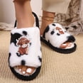 thumbnail image 1 of Slippers for Women Open Toe Flat Slippers with Cute Cow Print Pattern Thick Fleece Warm Lining Cushioned Non-Slip Home Slides Cozy Footwear for Women Bedroom Dorm Daily Relax Wear, 1 of 7
