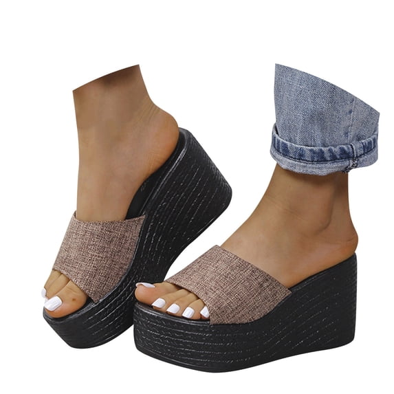 Slippers for Women,Platform Slippers Casual Comfortable Soft Fabric Slide Sandals With Thick Sole For Beach Walking Indoor Outdoor,Womens Slippers,Brown,8.5