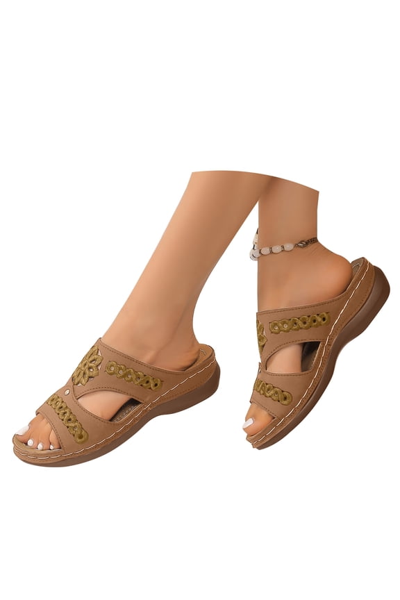 Slippers for Women,Plus Size Wedge Slippers Casual Sandals Retro Style Non Thick Sole Indoor Outdoor Sliders Soft Footbed Wide Width for All Day Wear at Home,Z02 Bronze,10