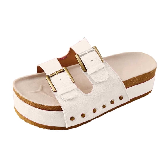 Slippers for Women,Slide Slippers Casual Comfortable Thick Sole Open Toe On Sandals For Summer Daily Wear With Buckle Design,Womens Slippers,White,7.5