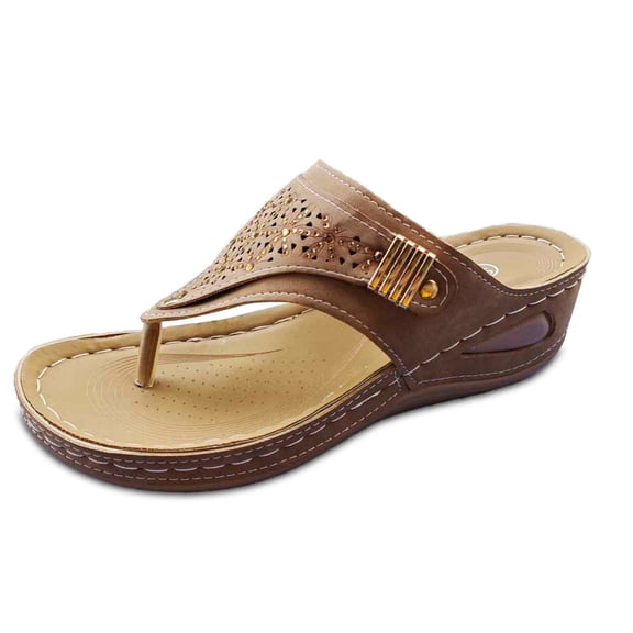 Slippers for Women,Slipper Sandals For Summer Stylish Thong Design With Rhinestones For Everyday Wear For Casual Outfits And Denim Jeans Featuring A 6cm Wedge Heel,Womens Slippers,Brown,5.5