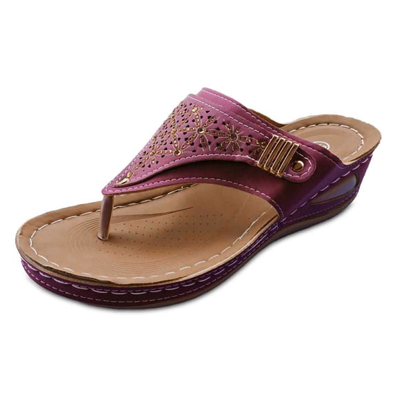 Slippers for Women,Slipper Sandals For Summer Stylish Thong Design With Rhinestones For Everyday Wear For Casual Outfits And Denim Jeans Featuring A 6cm Wedge Heel,Womens Slippers,Wine,5.5