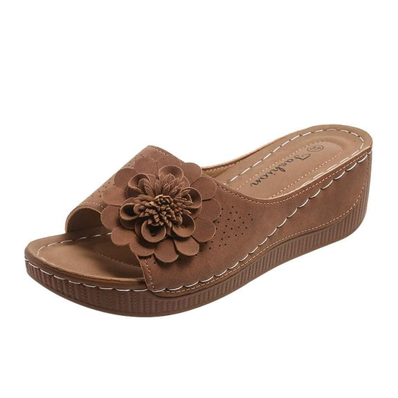 Slippers for Women,Slippers For Everyday Comfort | Open Toe Floral Design | Casual Wear And Work Entertainment | On Flat Footwear,Womens Slippers,Brown,6.5