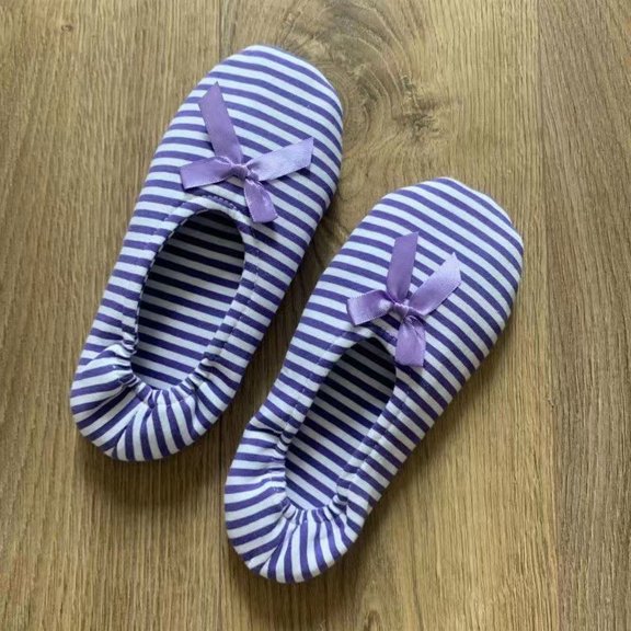 Slippers Women Stripe Floor Slipper Socks Indoor House Shoes Bow Ribbon Slippers (Purple 38)