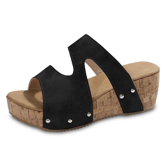 Slippers for Women,Stylish Slippers For Casual Relaxation Open Toe Design Comfortable Platform Wedge For Summer Wear With Denim And Casual Pants,Womens Slippers,Black,7.5
