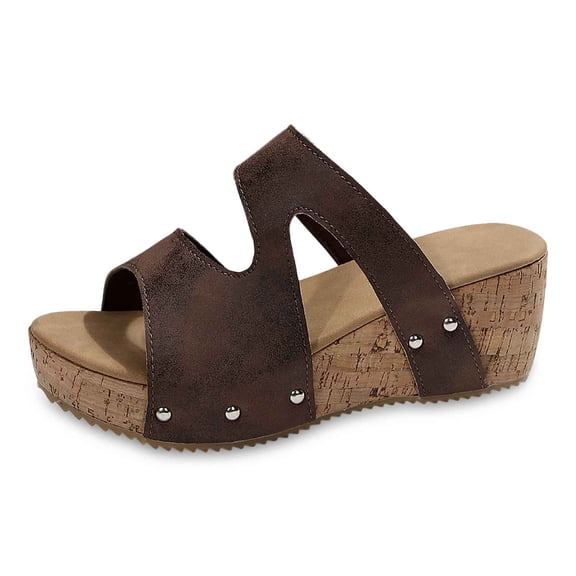 Slippers for Women,Stylish Slippers For Casual Relaxation Open Toe Design Comfortable Platform Wedge For Summer Wear With Denim And Casual Pants,Womens Slippers,Brown,7