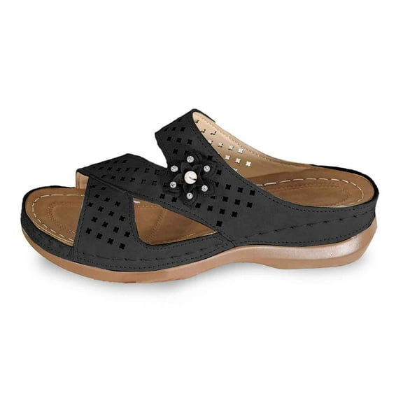 Slippers for Women,Stylish Slippers Comfortable Summer Footwear For Daily Casual Wear Open Toe Design With Floral Cutouts And Wedge Heel For Pairing,Womens Slippers,Black,8.5