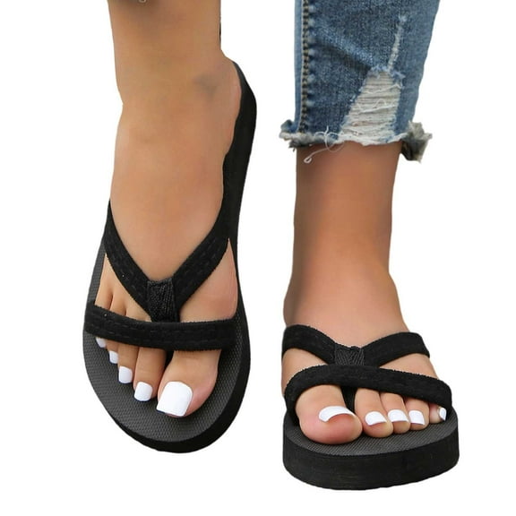 Slippers for Women,Summer Slippers Casual Comfortable Flat Slide Sandals Soft Suede Flip Flops For Beach Outdoor Indoor Wear,Womens Slippers,Black,7.5