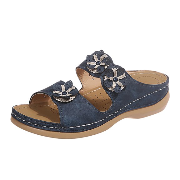 Slippers for Women,Trendy Slippers For Casual Wear Stylish Open Toe Design With Wedge Heel For Summer Activities Perfectly Paired,Womens Slippers,Navy,9.5