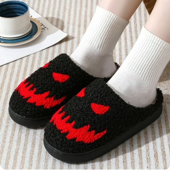 Slippers for Women Winter Shoes Halloween Ghost Face Warm Winter Cotton Slippers Men And Women Couple Models Home Indoor Cotton Slippers Soft Bottom Plush Warm Cotton Slippers Black qILAKOG Size 36-37