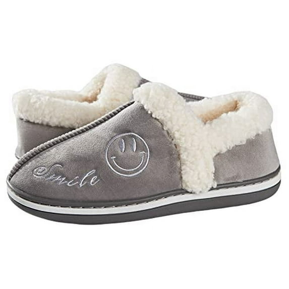 Slippers for Women wide width,womens slippers, house slippers for women ,Faux Fur house slippers, fuzzy fluffy cozy warm winter comfy close-back home shoes, indoor, Gray
