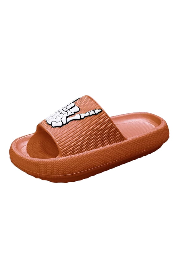 Slippers for Womens Mens Halloween Themed Women's Slippers Soft Thick Sole Water Flip Flops Unisex Skeleton Finger Design Holiday Footwear Winter Warm Fluffy Shoes,3-Orange