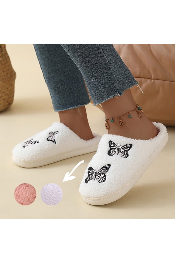Slippers For Womens Mens Home Elastic Comfy Retro Memory Foam Fuzzy Soft Bedroom Plush Warm Anti-Skid Sole Winter Wool Lined Indoor Outdoor House Shoes