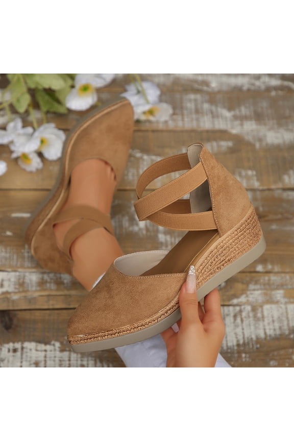 Slippers Womens Women's Fashionable Casual Spring And Summer Versatile Plus Size Beach Sandals Solid Color Pointed Toe Closed Toe Elastic Wedge Heel Sandals,Brown,43