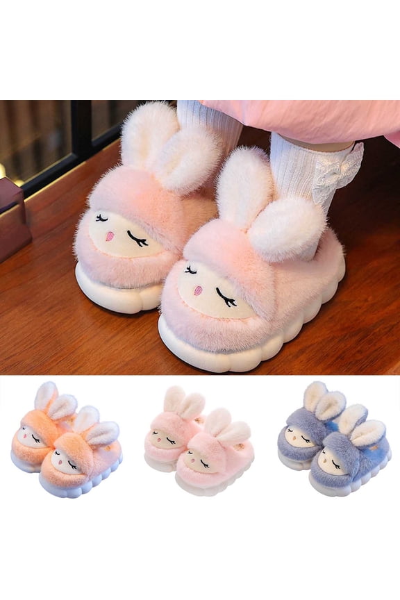 Slippers for Kids Cute 3D Bunny Cozy Soft Sole Shoes Home Comfy Indoor Winter Warm Closed Toe Slip On Kids Shoes Grey Sizes 5.5-6 Y