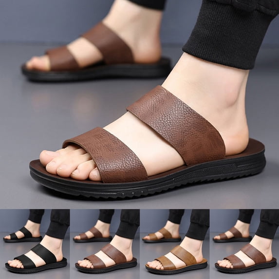 Slippers for Men Lightweight Flat Heel Breathable Open Toe Slip-on Slides Men Footwear Beach Sandal Casual Wear Vacation Daily Shoes Yellow 6.5