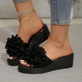 thumbnail image 1 of Slippers for Woman Women's Women's Fashionable Casual Summer Solid Color Floral Peep Toe Wedge Sandals,Black,37, 1 of 9