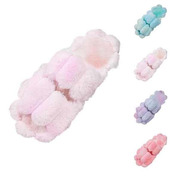 Slippers for Women 2025 Fall Winter Gradient Candy Color Plush Fuzzy Slip On Slides Indoor House Slippers