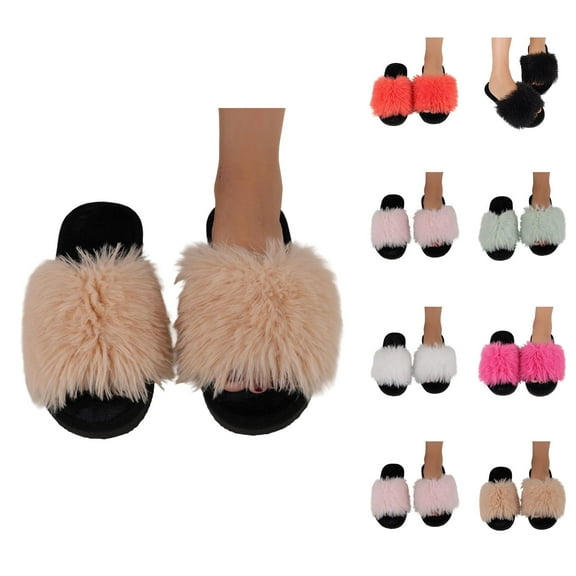 Slippers for Women 2025 Fall Winter Plush Fuzzy Fluffy Cute Warm Comfort Slip On Slides Indoor House Slippers