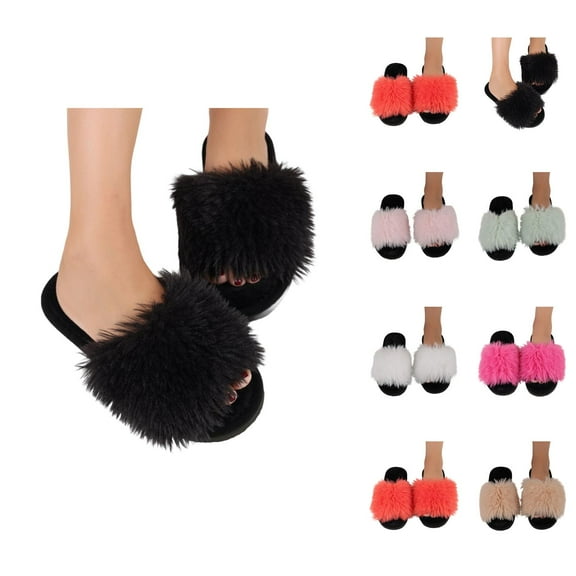 Slippers for Women 2025 Fall Winter Plush Fuzzy Fluffy Cute Warm Comfort Slip On Slides Indoor House Slippers
