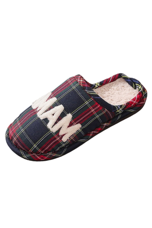 Slippers for Women 2025 Fall Winter Thanksgiving Mama Slipper Plaid Pattern Plush Lined Slip On Slides House Slippers