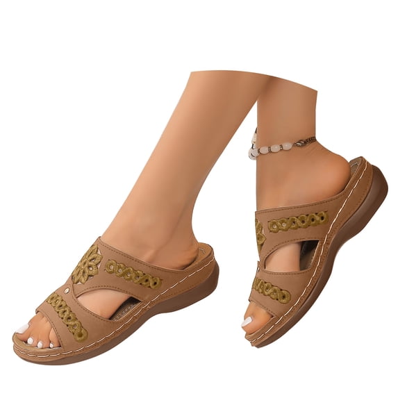 Slippers for Women,2025 New Wedge Slippers Plus Size Sandals Wear Retro Non Round Toe Wedge Slippers,Womens Slippers,Bronze,10