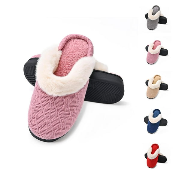 Slippers for Women 2025 Winter Fleece Lined Warm Cozy Furry Slip On Slippers Indoor Non Slip House Shoes
