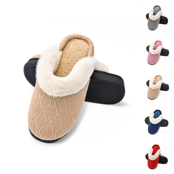 Slippers for Women 2025 Winter Fleece Lined Warm Cozy Furry Slip On Slippers Indoor Non Slip House Shoes