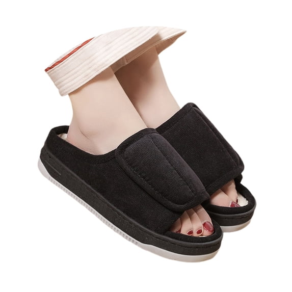 Slippers for Women,Adjustable Linen Slippers For And Outdoor Indoor Comfortable Slides With Hook And Loop Closure,Womens Slippers,Black,13-14