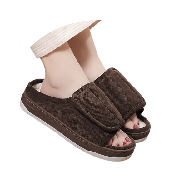 Slippers for Women,Adjustable Linen Slippers For And Outdoor Indoor Comfortable Slides With Hook And Loop Closure,Womens Slippers,Coffee,11-12