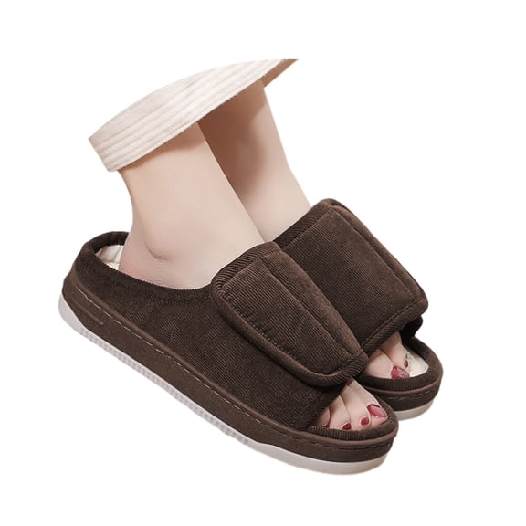 Slippers for Women,Adjustable Linen Slippers For And Outdoor Indoor Comfortable Slides With Hook And Loop Closure,Womens Slippers,Coffee,15-16
