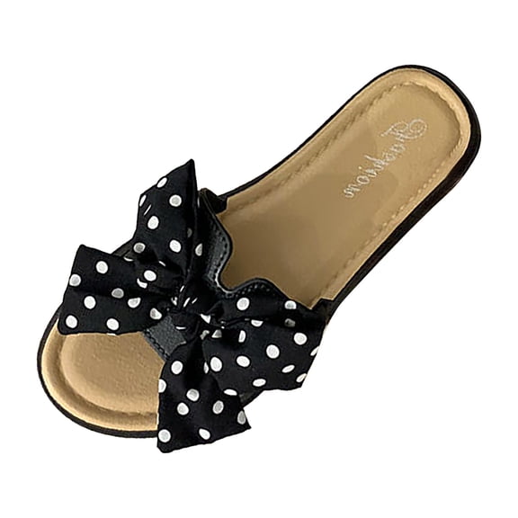 Slippers for Women,Bow Slippers Flat Sole Soft Fabric Casual Summer Beach Bow Slippers for Women Girls Casual Comfort,Womens Slippers,Black,6.5