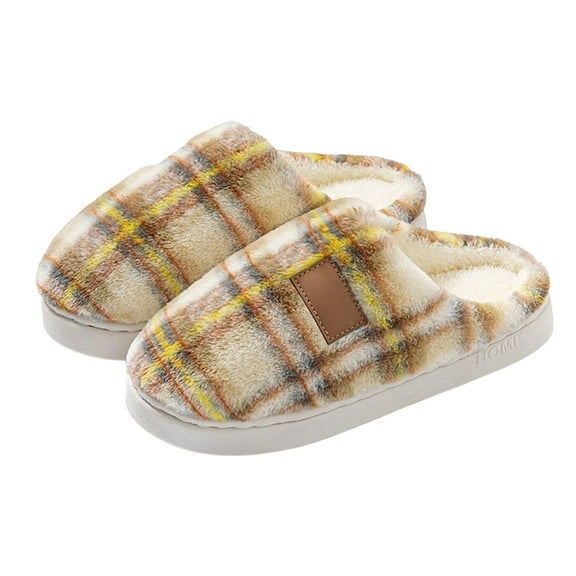 Slippers for Women Classic Plaid Memory Foam Shoes Fuzzy Indoor And Outdoor Thick Sole Warm Womens Slippers