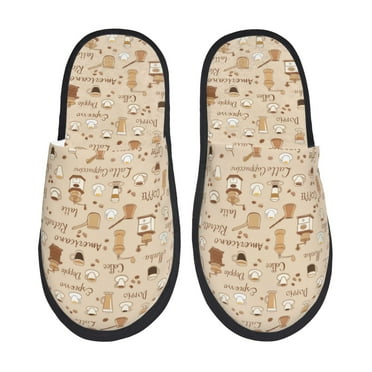 Slippers for Women, Coffee Time Womens Slippers Fuzzy Winter House Shoes, Soft Anti-Skid Slippers Indoor and Outdoor