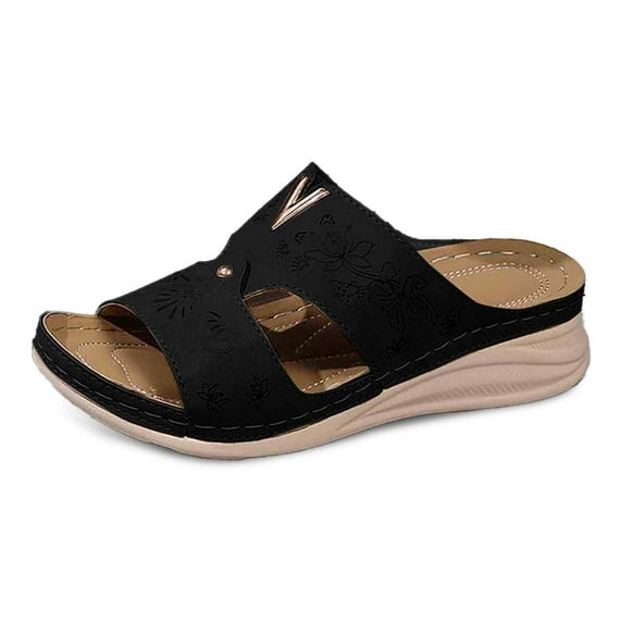 Slippers for Women,Comfortable Slippers For Casual Outdoor Beach Use Stylish Open Toe Design Wedge Heels For Summer Outfits,Womens Slippers,Black,9.5