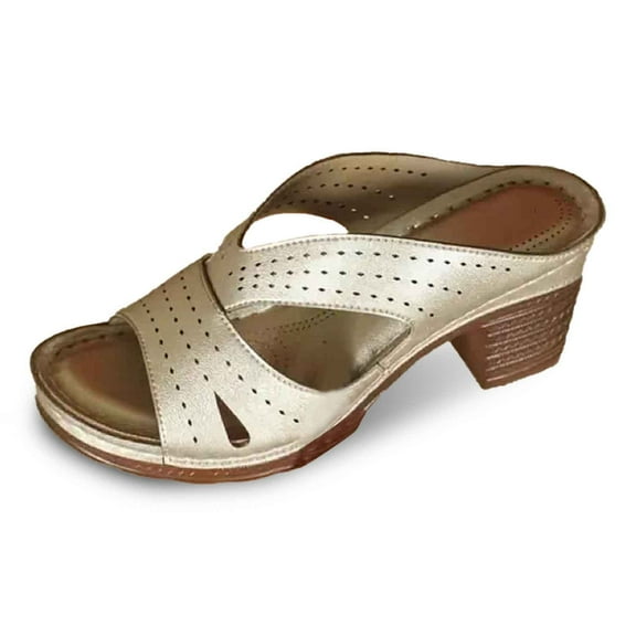 Slippers for Women,Comfortable Slippers For Everyday Leisure Open Toe Design Wedge Heel Style Casual For Summer And Relaxation,Womens Slippers,Gold,9