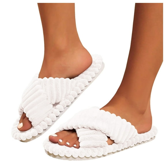 Slippers for Women Cordurory Open Toe Memory Foam House Bedroom Slides Sandals Shoes Cozy Home Slip on