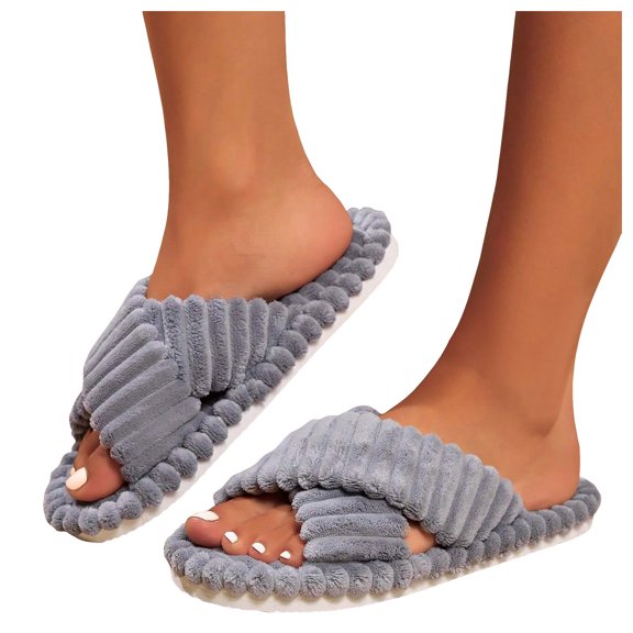 Slippers for Women Cordurory Open Toe Memory Foam House Bedroom Slides Sandals Shoes Cozy Home Slip on