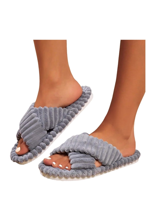 Slippers for Women Cordurory Open Toe Memory Foam House Bedroom Slides Sandals Shoes Cozy Home Slip on