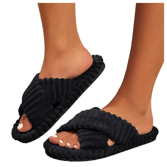 Slippers for Women Cordurory Open Toe Memory Foam House Bedroom Slides Sandals Shoes Cozy Home Slip on