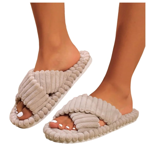 Slippers for Women Cordurory Open Toe Memory Foam House Bedroom Slides Sandals Shoes Cozy Home Slip on