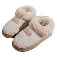 thumbnail image 1 of Slippers for Women,Corduroy On Slippers With Backstrap Indoor Outdoor Comfort Shoes For Fall And Winter Seasons,Womens Slippers,Khaki,8, 1 of 7