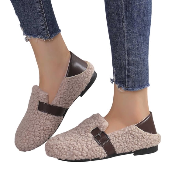 Slippers for Women,Cozy Fuzzy Slide On Slippers Indoor Outdoor Comfort Soft Flat Heel Loafers Casual Warm Winter Fall Shoes,Womens Slippers,Brown,6