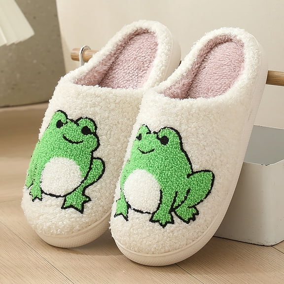 Slippers for Women Cute Animal Themed Fuzzy Slippers Winter Warm Couple's House Slippers (Cute Frog US 6)