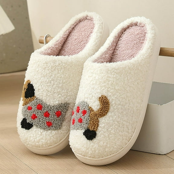 Slippers for Women Cute Animal Themed Fuzzy Slippers Winter Warm Couple's House Slippers (Dachshund US 6)